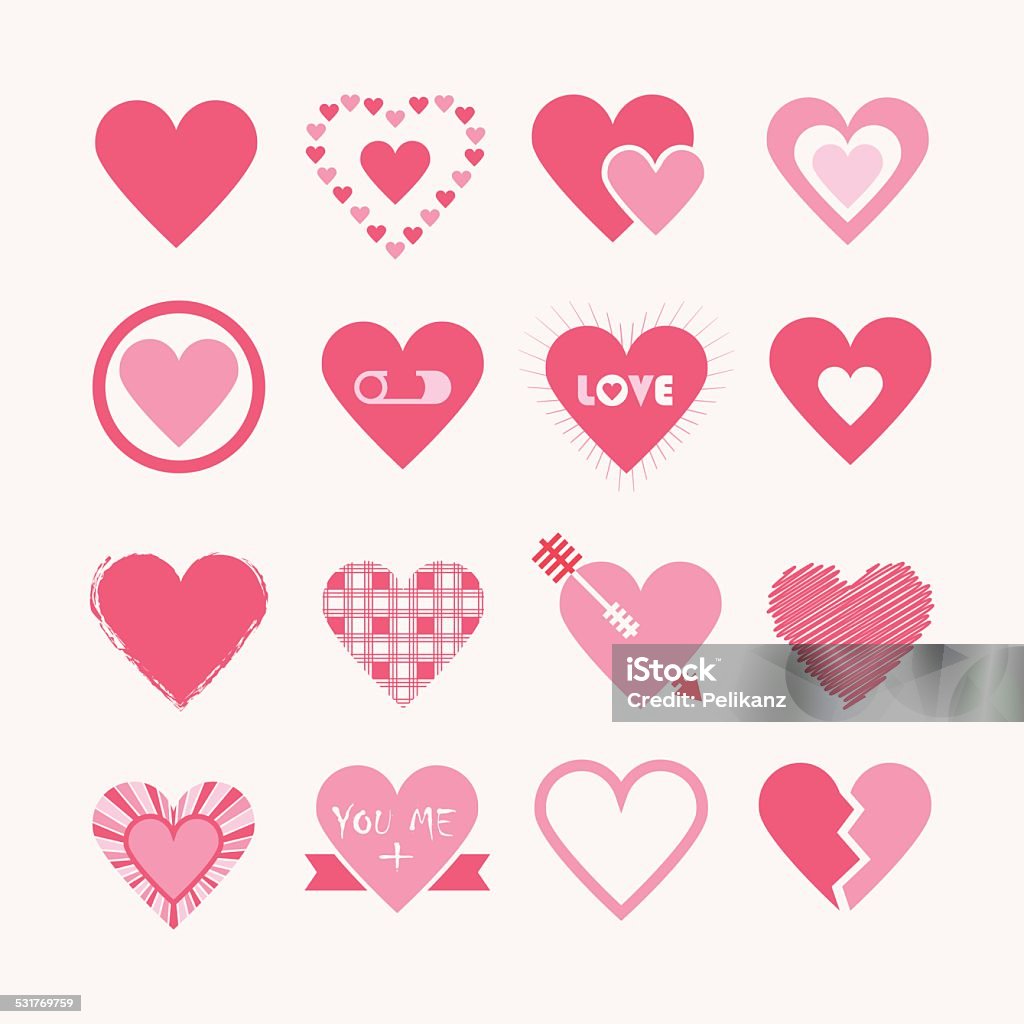 Assorted design elements of pink hearts icons set 2015 stock vector