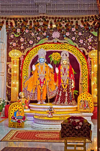 FEBRUARY 27, 2014, VRINDAVAN, UTTAR-PRADESH, INDIA - Deities of Sita and Rama in the Prem Mandir or Temple of Love