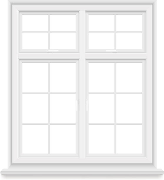 traditional white window isolated Traditional white window isolated on white background. Closed realistic vector window element of architecture and interior design. zills stock illustrations