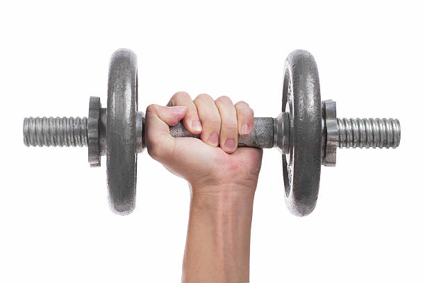 istock Close up hand men workout dumbbell on white background. 531774328