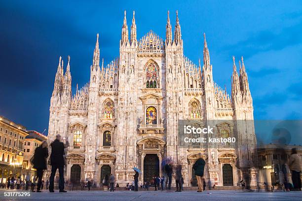 Milan Cathedral From The Square Stock Photo - Download Image Now - 2015, Ancient, Architecture