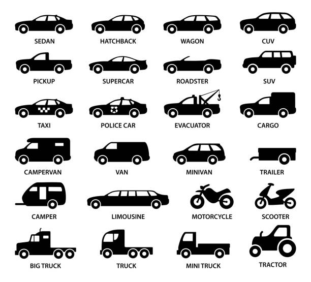 Car icons - illustration Vector set of transport models hatchback side stock illustrations