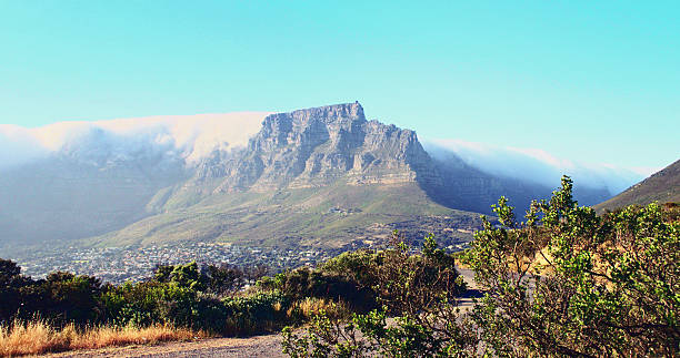 Cape Town's famous landmark Table Mountain seen here with its \