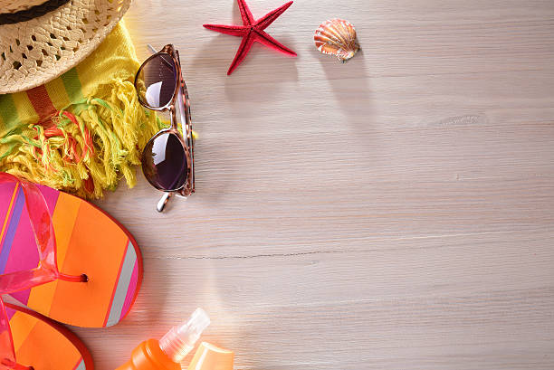 istock Beach articles prepared on a wooden table top view 531779732