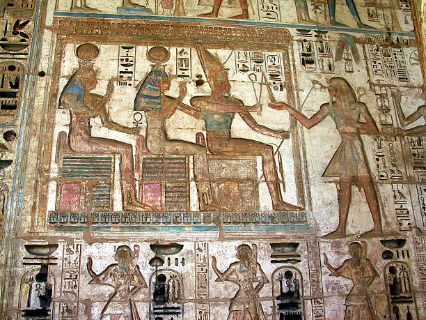 Egypt Luxor, West Bank. Ramesses  Relief at Medinet Habu Temple. Ramesses  Painted Relief, Medinet Habu, medinet habu stock pictures, royalty-free photos & images