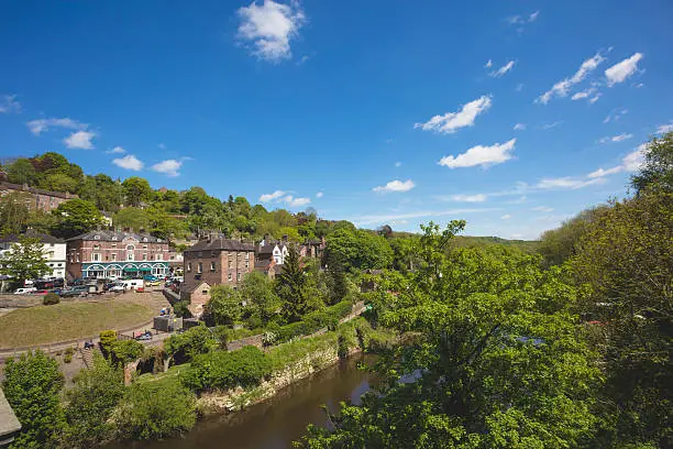 A view of Ironbridge, Shropshire in the United Kingdom. Ironbridge is a village on the River Severn, at the heart of the Ironbridge Gorge, in Shropshire, England.