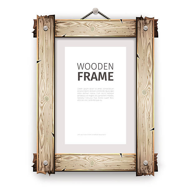 Old Wooden Frame with White Paint Old wooden rectangle frame with cracked white paint. Clipping paths included. placard photos stock illustrations