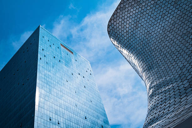 Mexico City, Mexico - January 19, 2016: The landmark Museo Soumaya and an office building in the Polanco neighborhood of Mexico City.
