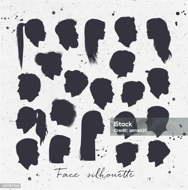 Face Silhouettes Stock Illustration - Download Image Now - In Silhouette, Profile View, Human Face