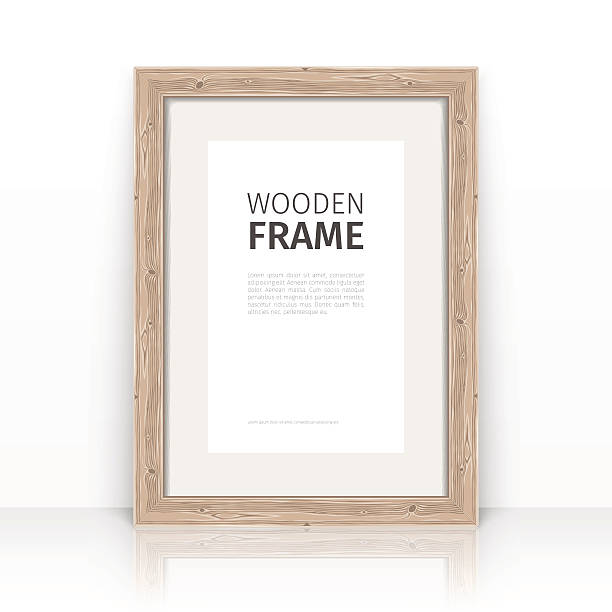 Wooden Frame on a Glossy Surface Wooden rectangle light frame on a glossy surface. Clipping paths included. wood frame stock illustrations