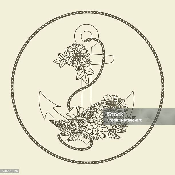 Floral Hand Drawn Anchor Stock Illustration - Download Image Now - Backgrounds, Creativity, Home Decor