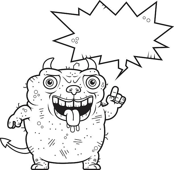 Ugly Devil Talking A cartoon illustration of an ugly devil talking. cartoon devil with speech bubble stock illustrations