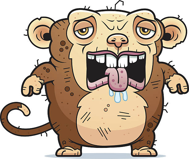 Tired Ugly Monkey A cartoon illustration of an ugly monkey looking tired. ugly cartoon characters stock illustrations