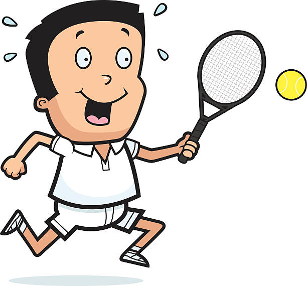 말풍선이 있는 남자아이 테니트 - tennis asian ethnicity male forehand stock illustrations