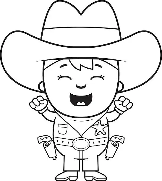 Vector illustration of Excited Little Cowboy