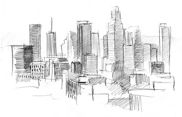 istock pencil drawing of a big modern city with skyscrapers 531793430
