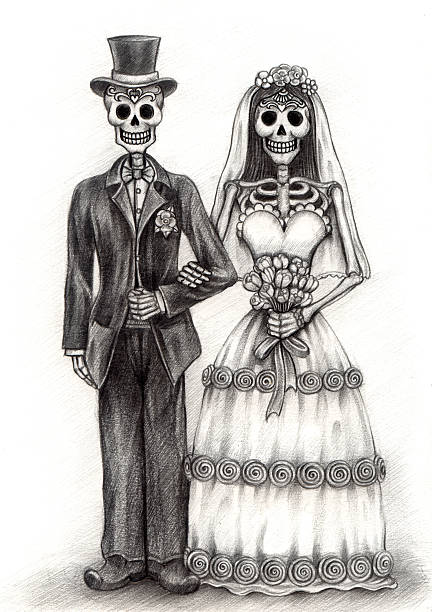 ilustraciones, imágenes clip art, dibujos animados e iconos de stock de arte cráneo día de los muertos. - pencil drawing drawing anatomy human bone