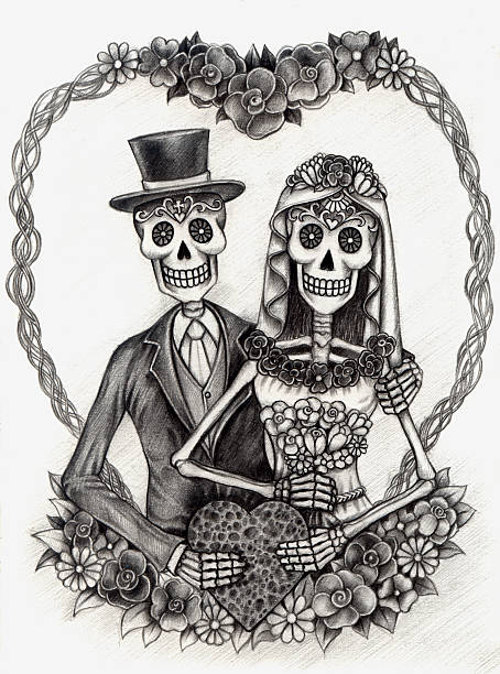 예술직 스컬 만성절. - day of the dead mexico bride human skeleton stock illustrations