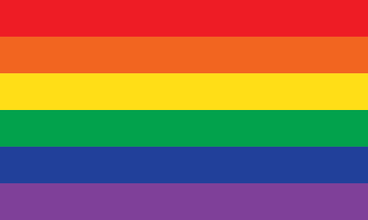 Illustration of a rainbow flag, pride flag, or LGBT community flag icon - red, orange, yellow, green, blue, purple.