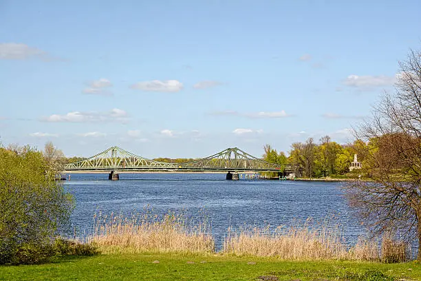 View to Havel river and Glienicke Bridge near Potsdam-Babelsberg, Brandenburg Germany