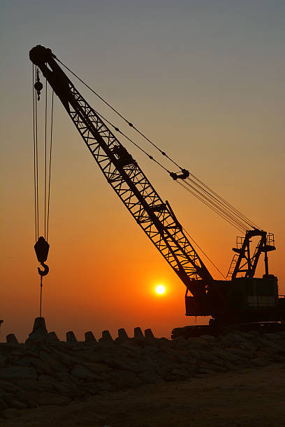 Cranes at Sunset in Harbor of Pula in Croatia