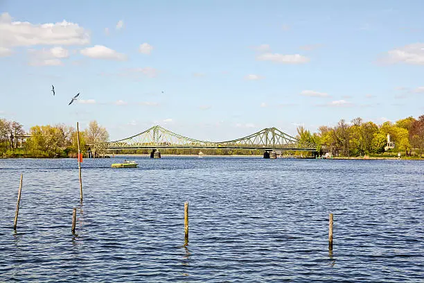 View to Havel river and Glienicke Bridge near Potsdam-Babelsberg, Brandenburg Germany