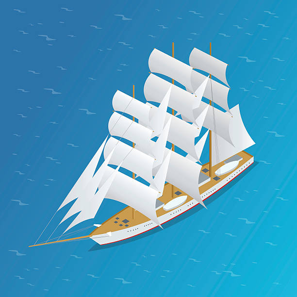illustrations, cliparts, dessins animés et icônes de navire à voiles - isometric nautical vessel yacht sailboat