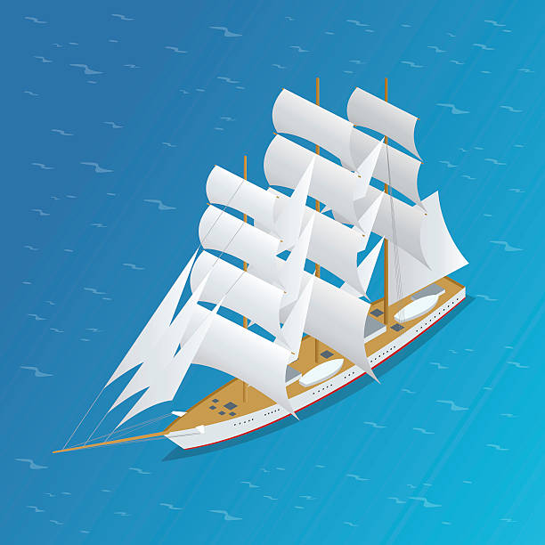 illustrazioni stock, clip art, cartoni animati e icone di tendenza di barca a vela - isometric nautical vessel yacht sailboat