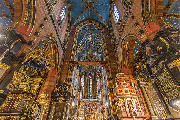 Inside St Marys Basillica Inside the beautiful church in Krakow. krakow stock pictures, royalty-free photos & images