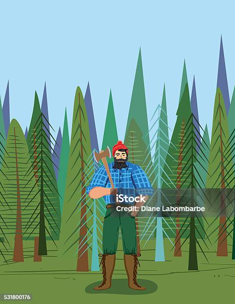 Paul Bunyan Style Lumberjack In The Woods With An Axe Stock Illustration - Download Image Now