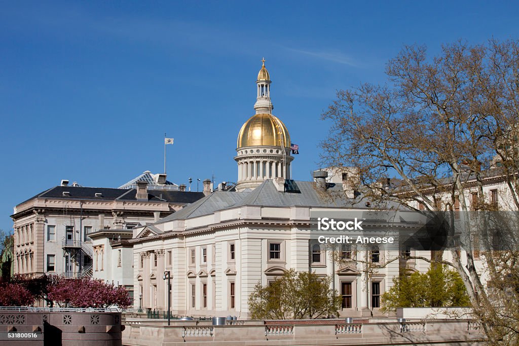 New Jersey State Capitol Building Golden Dome in Trenton Gold dome of the New Jersey State Capitol Building in Trenton on a beautiful spring day. Off center for copy space New Jersey Stock Photo