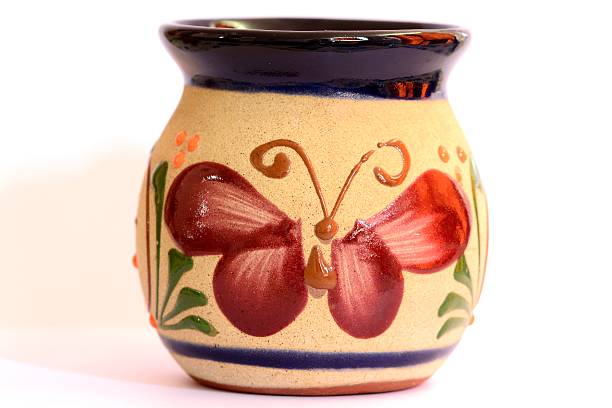 Mexican pottery, cup with butterfly decoration