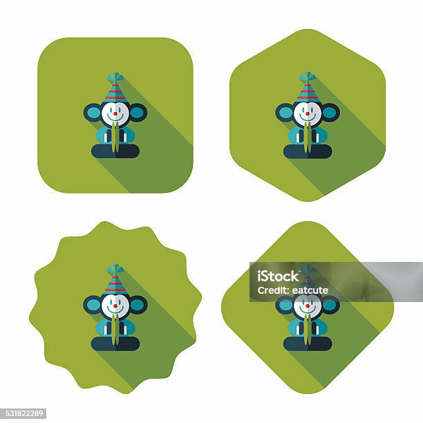 Monkey Toy Flat Icon With Long Shadow Eps10 Stock Illustration - Download Image Now - 2015, Animal, Brown