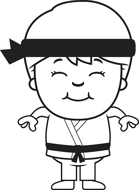 ilustrações, clipart, desenhos animados e ícones de sorrindo criança desenhos karate - martial arts child judo computer graphic