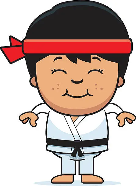 Vector illustration of Smiling Cartoon Karate Kid