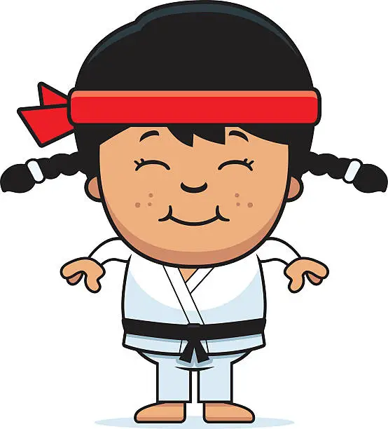 Vector illustration of Smiling Cartoon Karate Kid