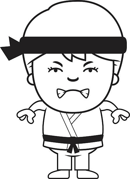 ilustrações, clipart, desenhos animados e ícones de karate criança irritada dos desenhos - martial arts child judo computer graphic