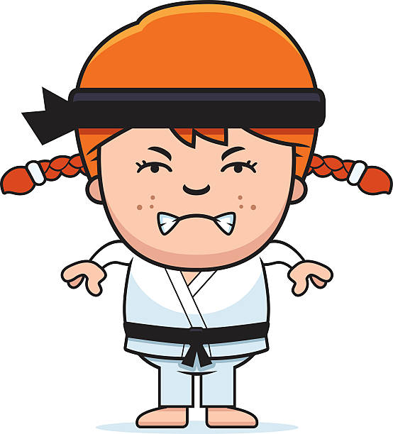 ilustrações, clipart, desenhos animados e ícones de karate criança irritada dos desenhos - martial arts child judo computer graphic