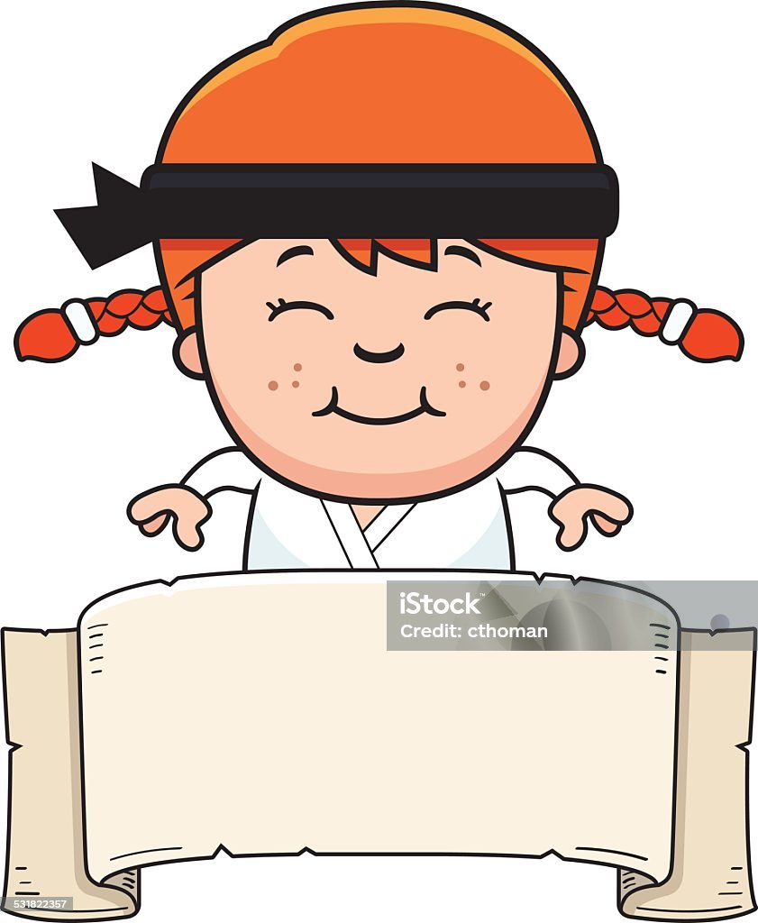 Cartoon Karate Kid Banner A cartoon illustration of a karate kid with a banner. 2015 stock vector