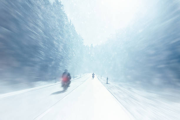 Winter Motorcycling stock photo