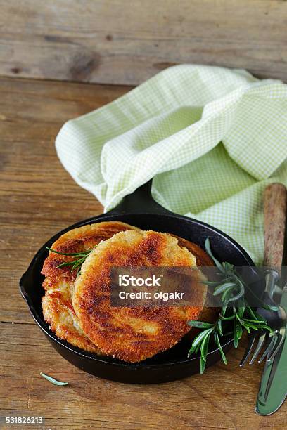 Roasted Meat Burgers With Rosemary In A Pan Stock Photo - Download Image Now - 2015, Appetizer, Beef