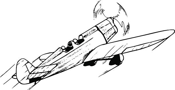 Airplane with open cockpit in flight. vector art illustration