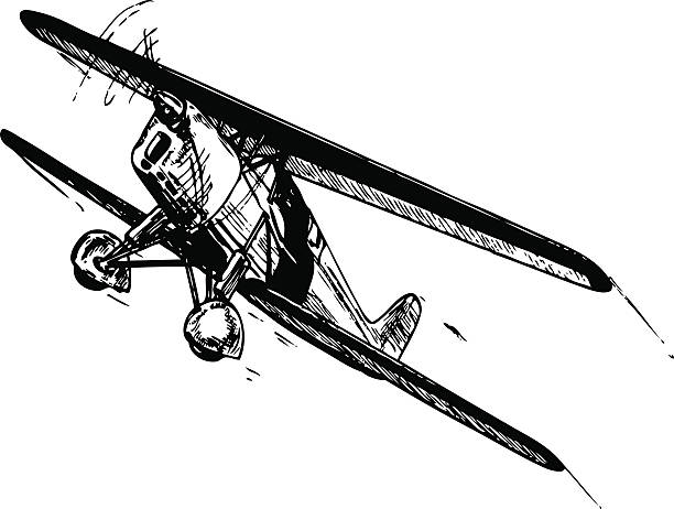 Biplane aircraft in flight. vector art illustration