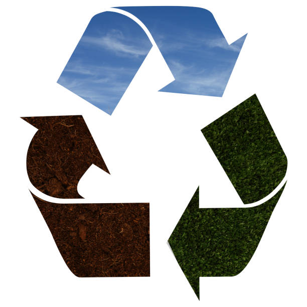 istock Recycle logo with blue sky, green grass and soil texture 531828077