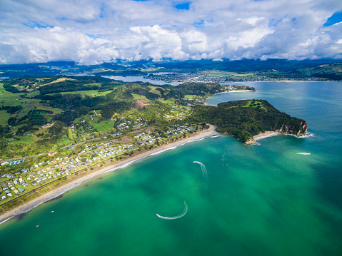 Aerial view of Cooks Bay, Whitianga / New Zealand