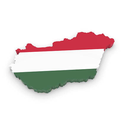 3D Illustration Map Outline of Hungary with the Hungarian Flag
