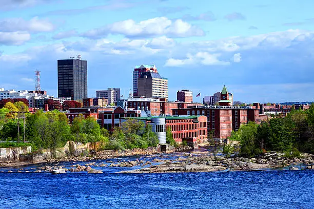 Downtown Manchester, New Hampshire along the banks of the Merrimack River