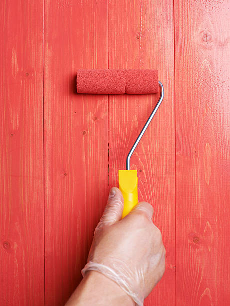 istock Process of painting the wood boards 531845992