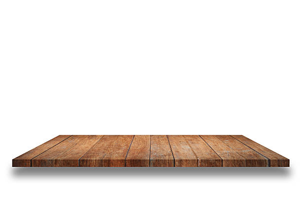 istock Empty top wooden shelf isolated on white background 531846408