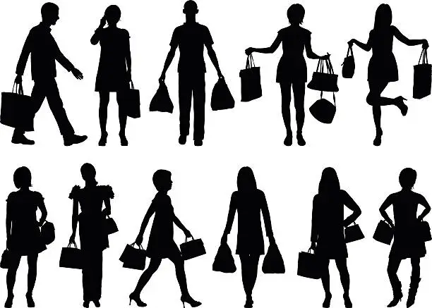 Vector illustration of Detailed Shopping Silhouettes